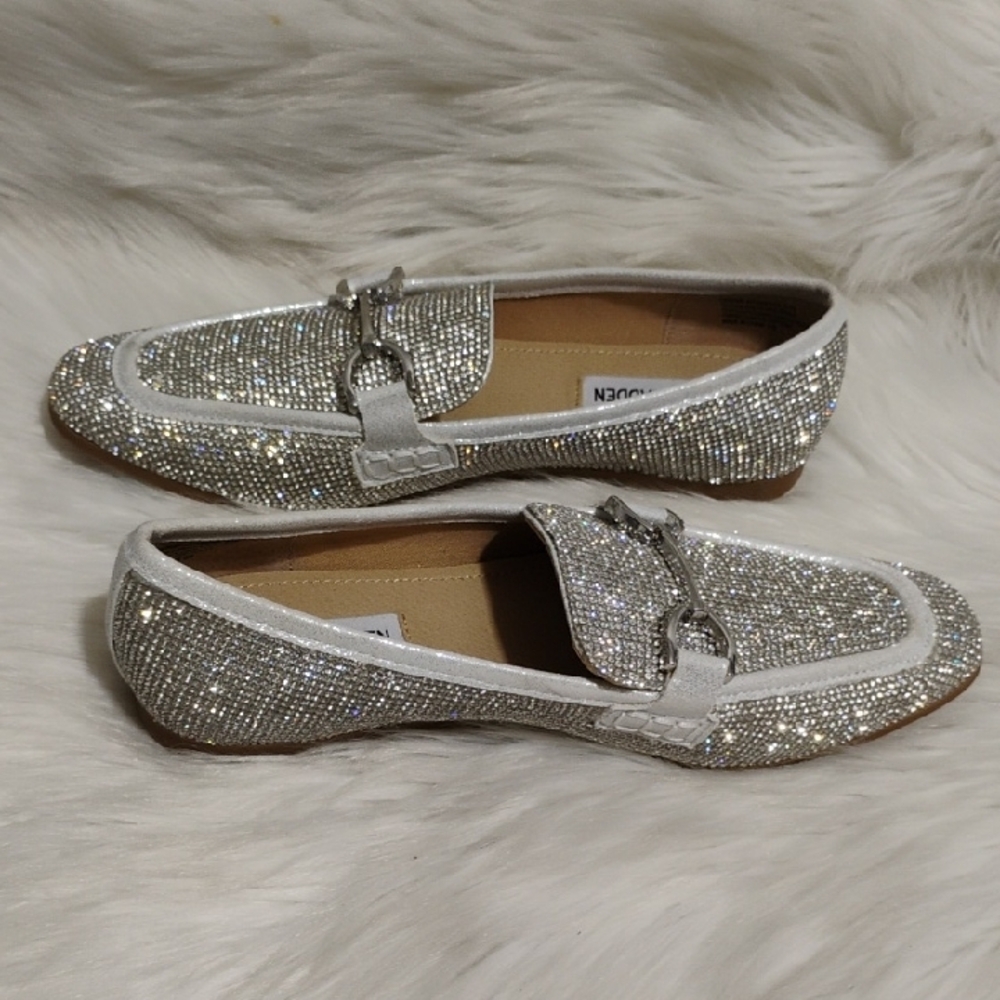 (#95) SALE!NWOT Steve Madden Rhinestone Covered Glittering Silver Loafers Sz.6.5 - Picture 9 of 14